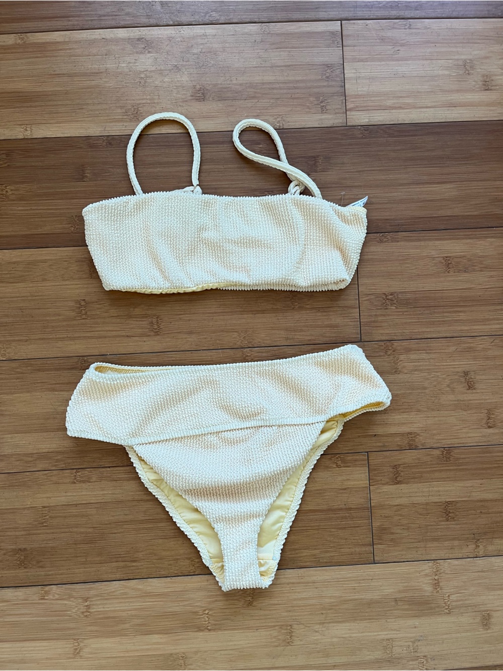 Source Unknown Cream Textured Two-Piece Bikini Set